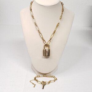 Authentic Louis Vuitton Padlock w/unbranded Stainless Steel Necklace & Bracelet